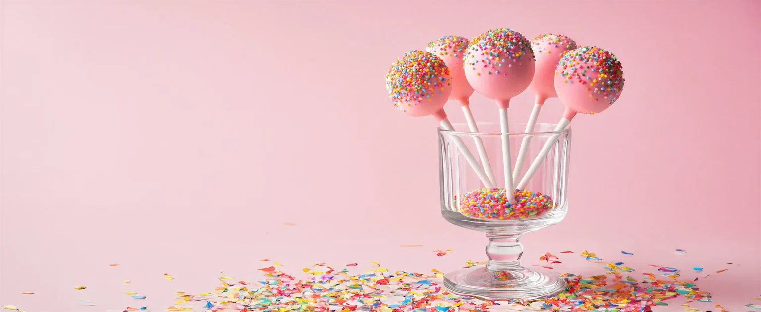 Assorted cake pops with colorful sprinkles in glass container